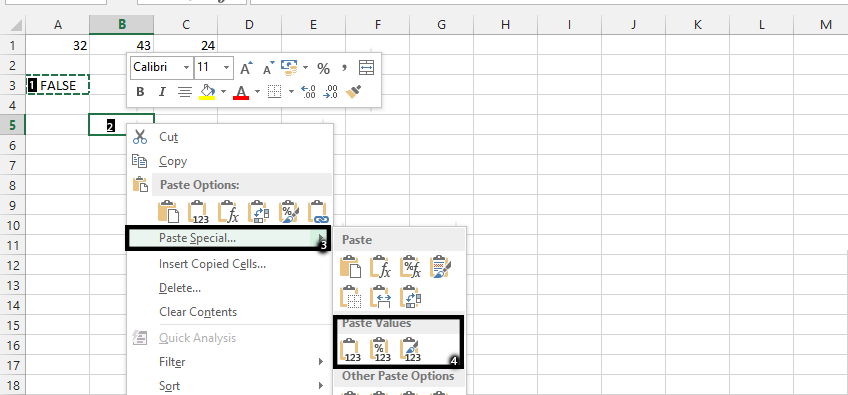 paste values